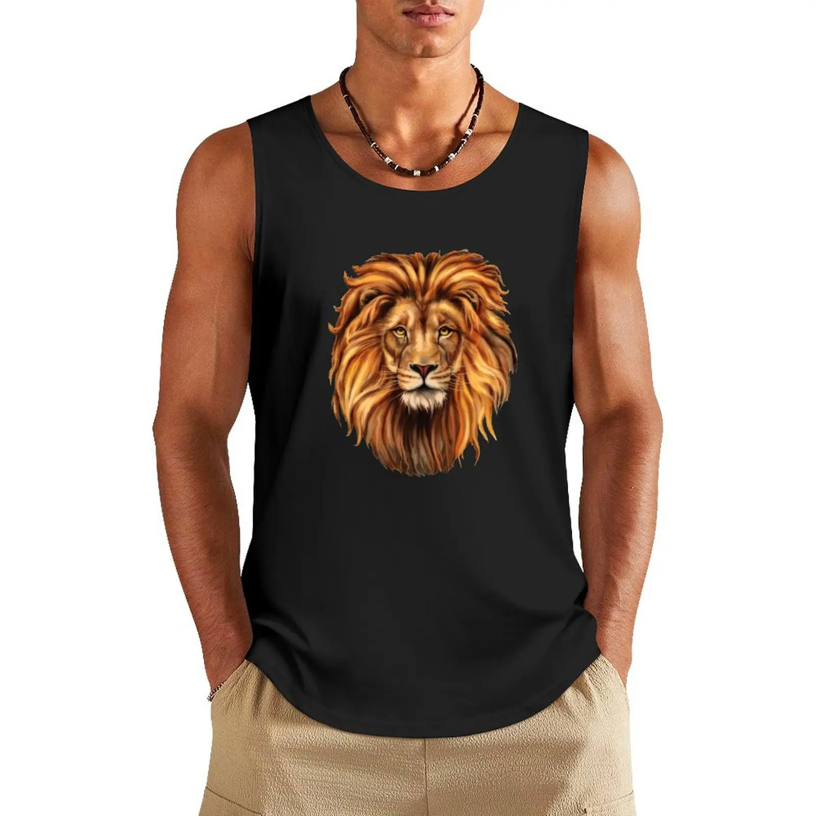 

Lion face print Tank Top gym shirt man gym for men Men's tops clothing men