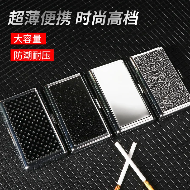 

Slim Metal Cigarette Case with Leather, Pocket Portable & Anti-Crush, Holds up to 20 Slim Cigarettes with Inner Strap