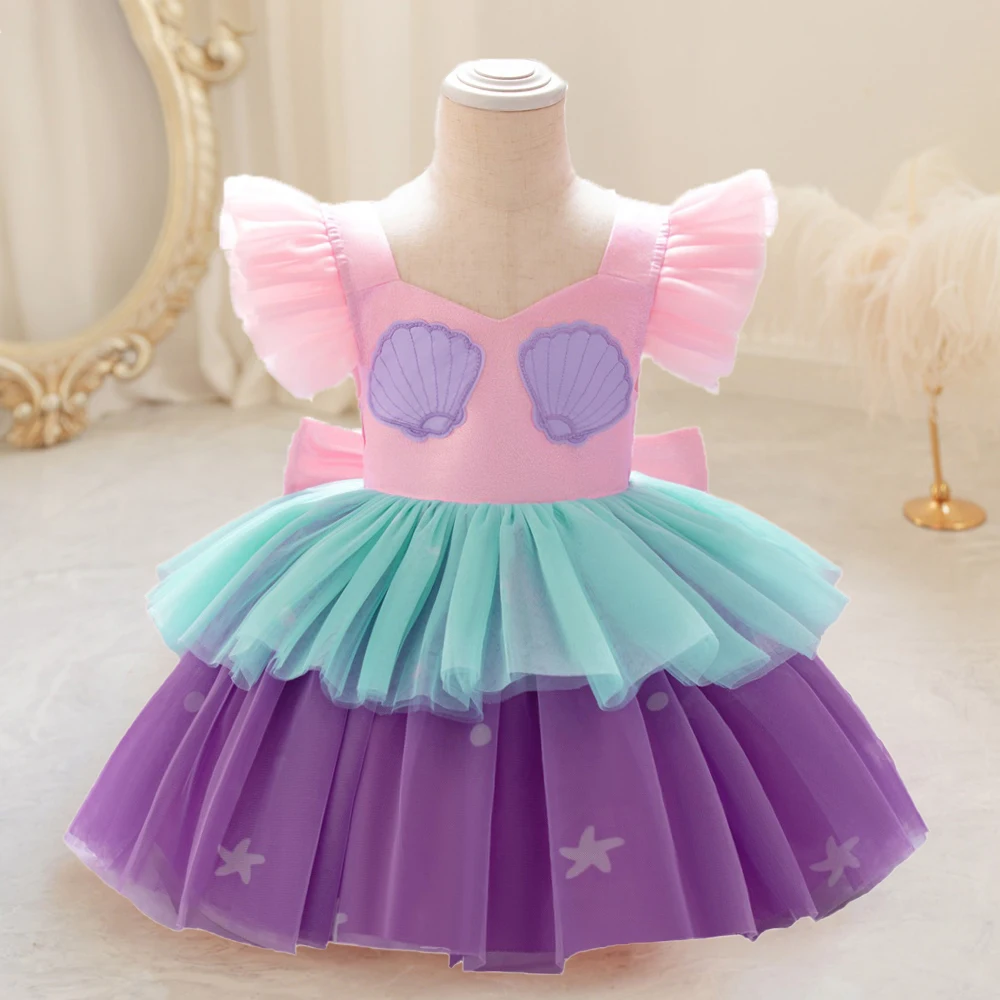 Baby Girls Mermaid Cosplay Dress Girl Birthday Party Dresses Toddler Pink Fashion Cake Gown Kids Holiday Clothes Children Wear