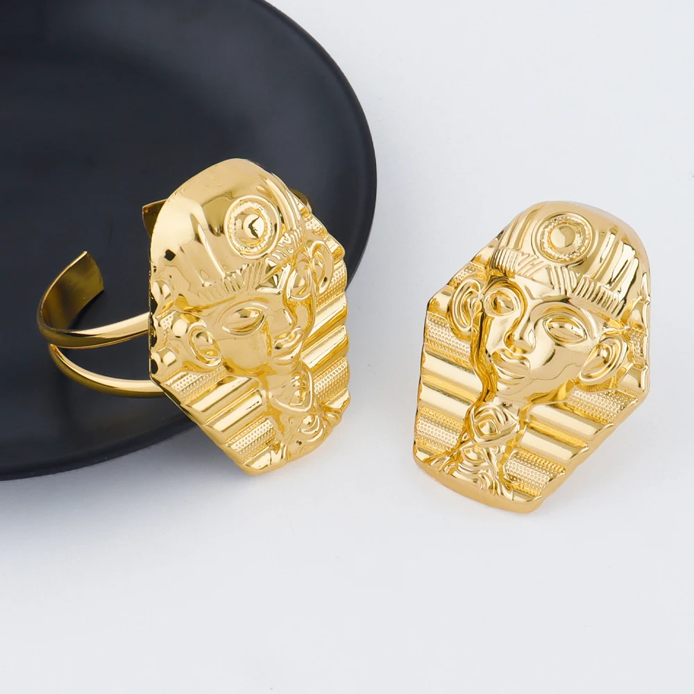 Goldfarbenes großes Schmuckset für Frauen, Human Design, Ohrringe, Halskette, Dubai, afrikanisches Armband, Ring, Hochzeit, Brautgeschenk – Detail 7