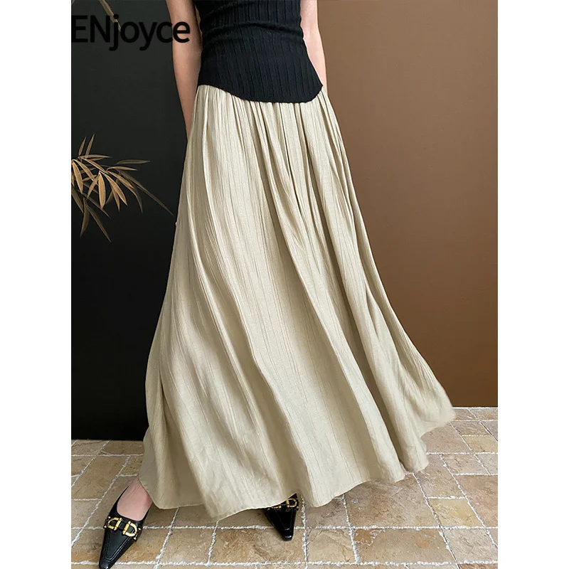 

Enjoyce Women Vintage Artistic Pleated Skirts Chinese Style Streetwear Wide Leg A-line Long Skirts 2024 Spring