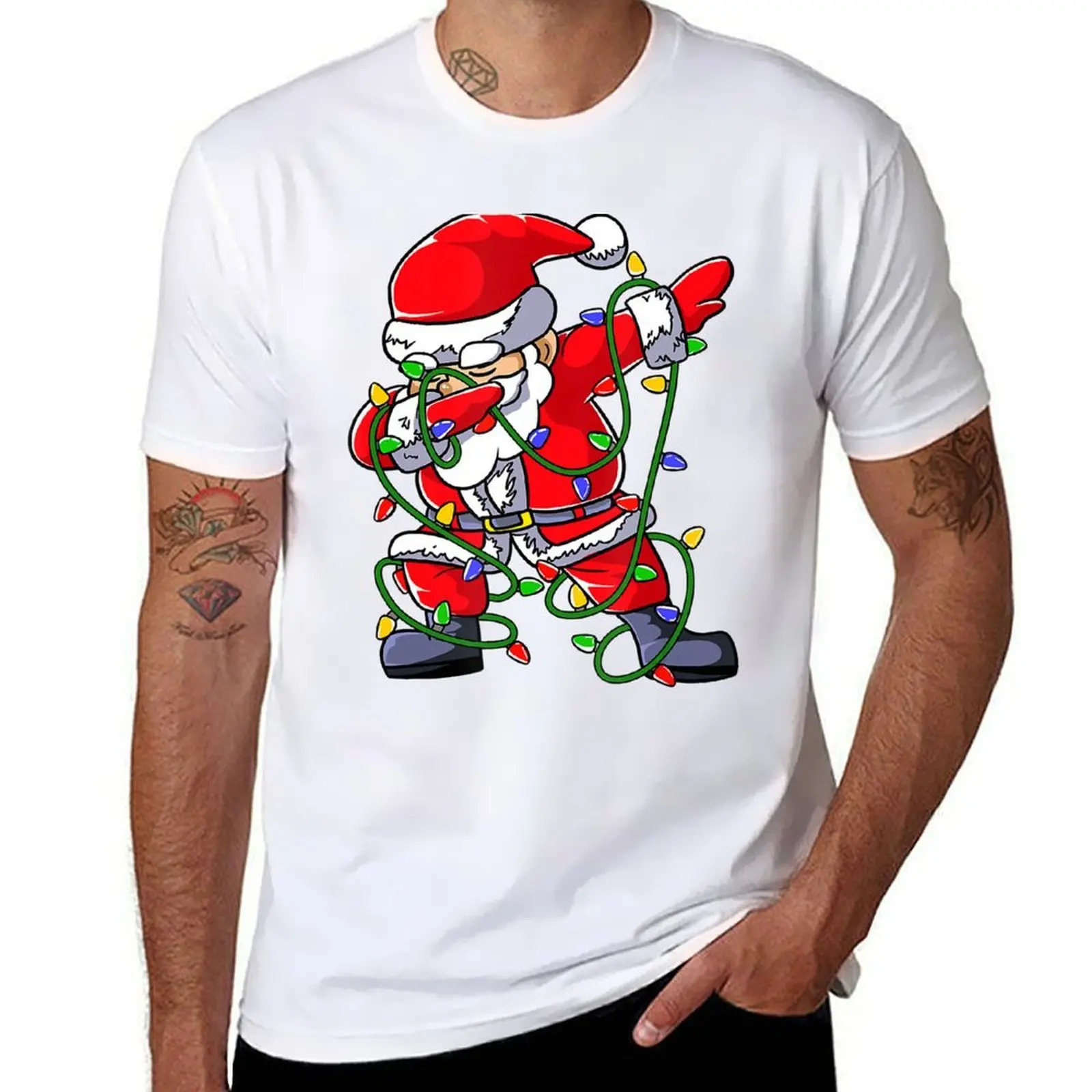 

The Ugly Elf Claus Funny Christmas Tree Led Lights Xmas T-Shirt funny t shirts cotton man t shirt graphic T-Shirt