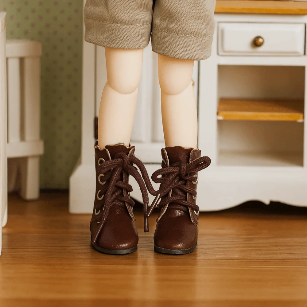 1 paire de jolies bottes montantes en cuir Obitsu 11, Mini chaussures en cuir à 4 trous 1/6 Bjd, accessoires mignons GSC 1/6 Bjd