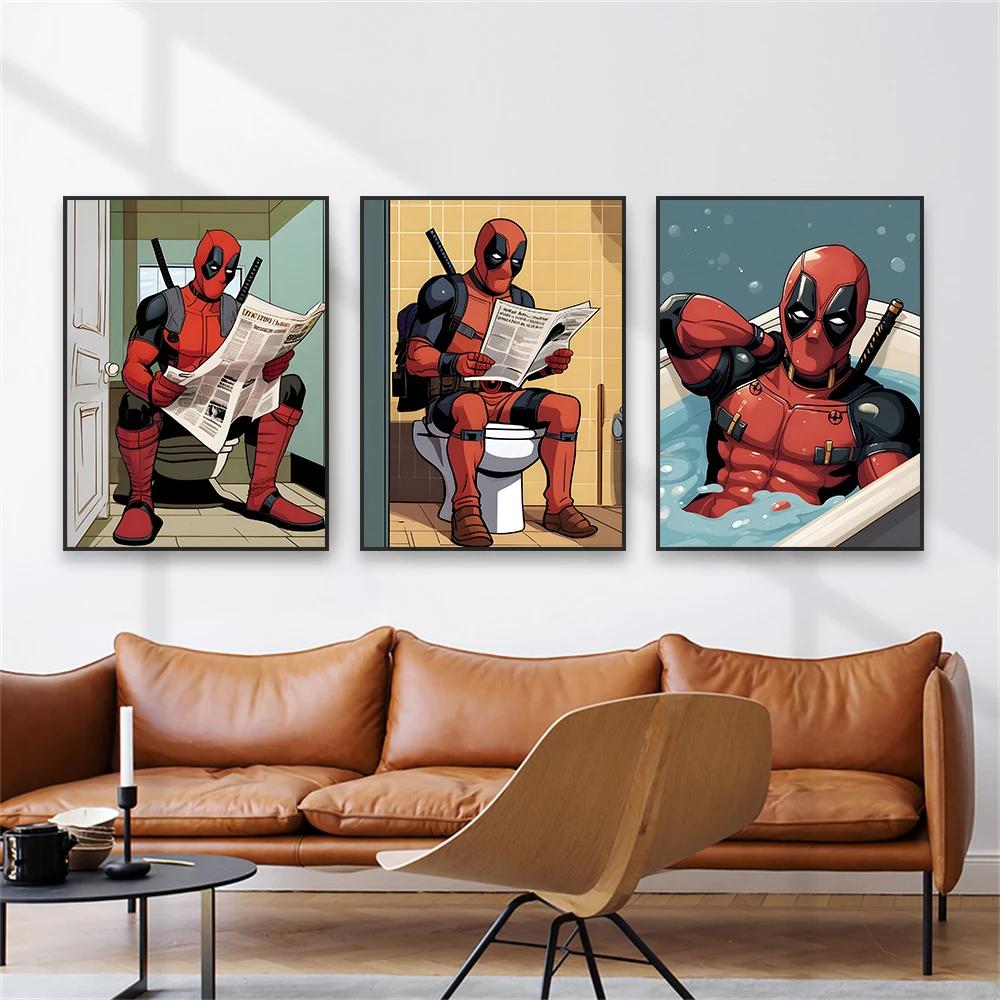 

Disney Superhero Deadpool art Poster Cartoon Colorful Graffiti Art Prints Funny Toilet Wall Art Canvas Painting Home Decoration