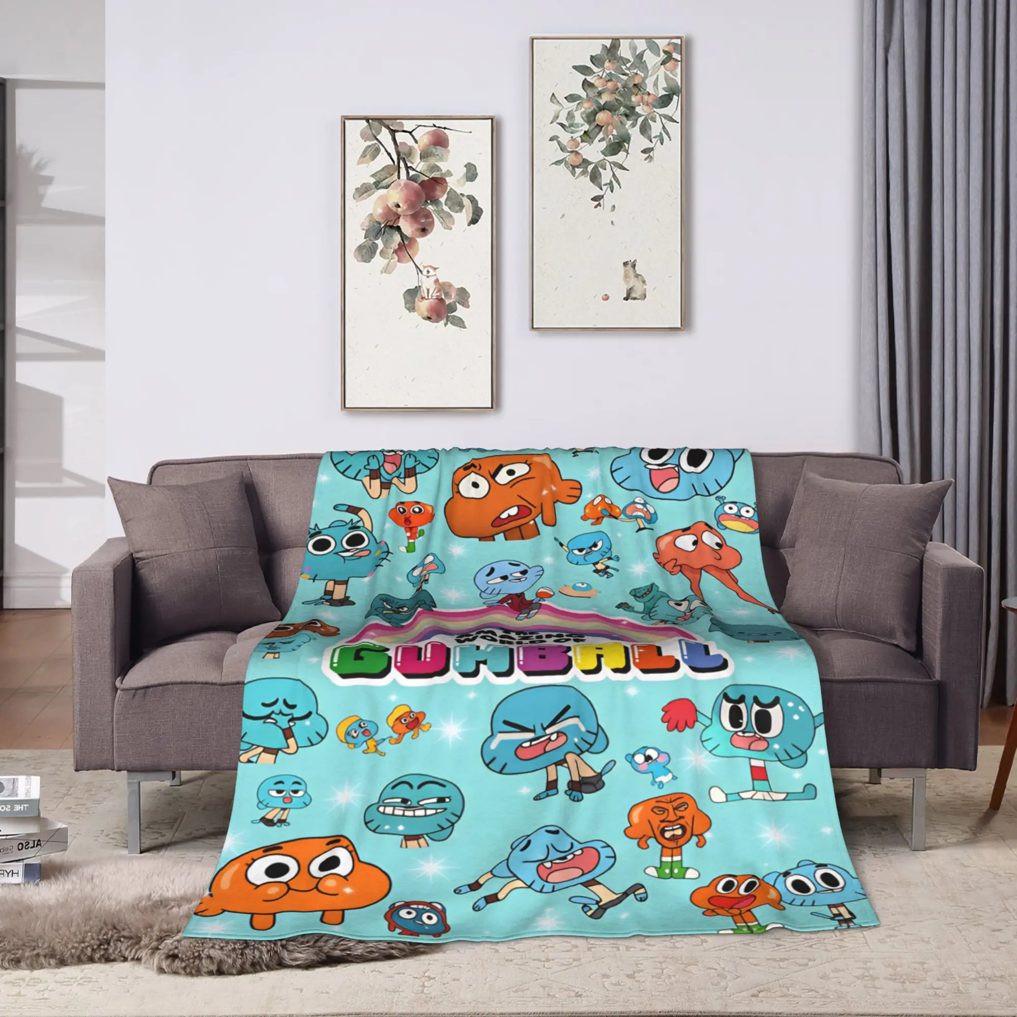 The Amazing World Of Gumball  Flannel Blanket  Soft Throw Blanket for Home Decor Travel Office Funny Bedspread Sofa Bed Cover