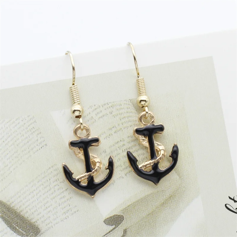 Ladies Fashion Retro Anchor Female Pendant Earrings Alloy Oil Drop Earrings Cute Small Objects Personality Jewelry