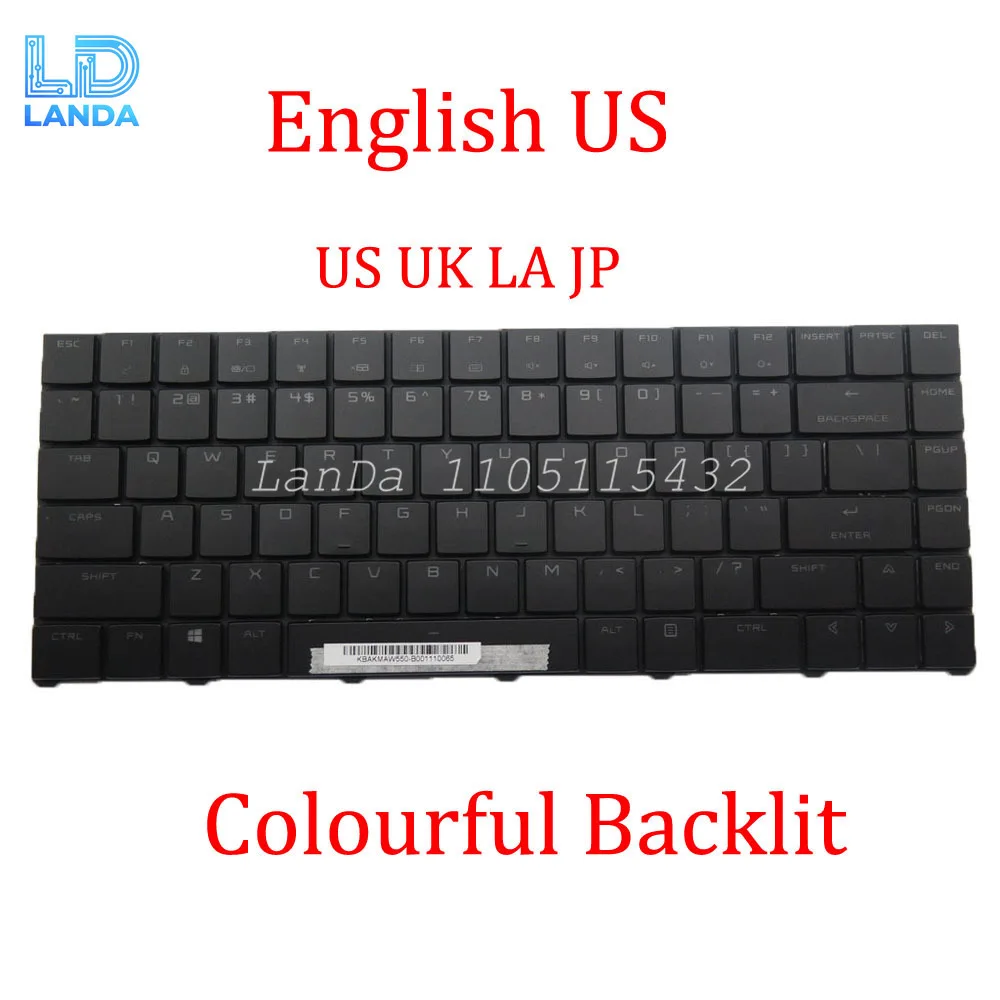 

Клавиатура для ноутбука с RGB-подсветкой, США, Великобритания, LA JP, для Komplett QC7 для Khameleon P9, красочная подсветка, английская, американская, черная, без рамки, новая