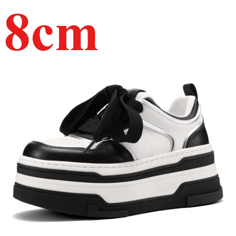 

Genuine Leather Versatile Casual Shoes for Women's 8cm Thick Bottom Shoes Fashionable and Lightweight Outdoor Sports Board Shoes