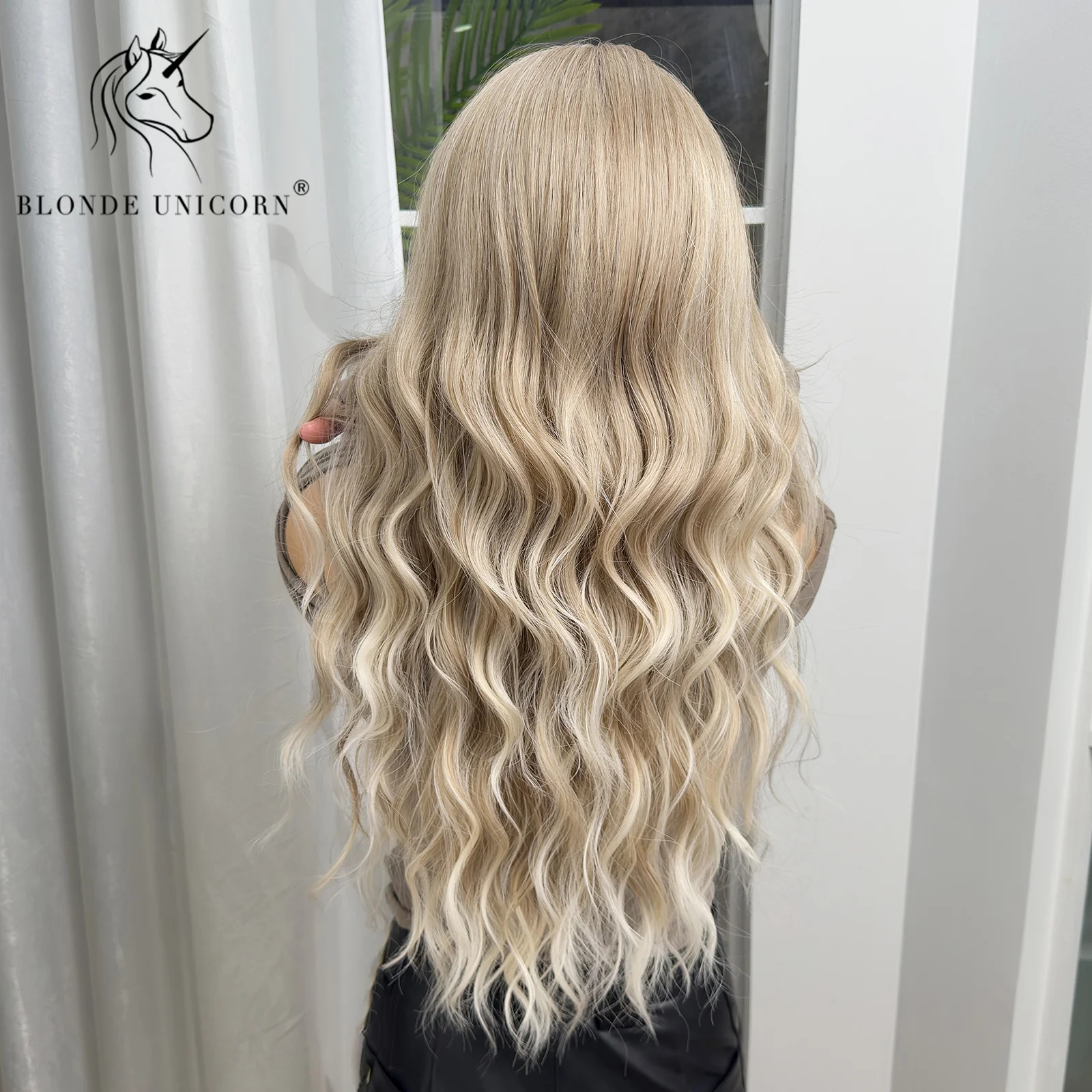 Blonde Unicorn Ombre Gloden Synthetic Wig Long Wavy Wigs Large scalp Daily Cosplay Party Use Heat Resistant Fiber for Women Hair