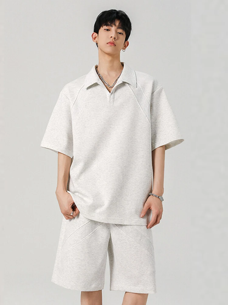 

Henry Collar Casual Set Men Summer Thin Loose Breathable irt ort Sve Five-Quarter orts One Clete Set Teenage...