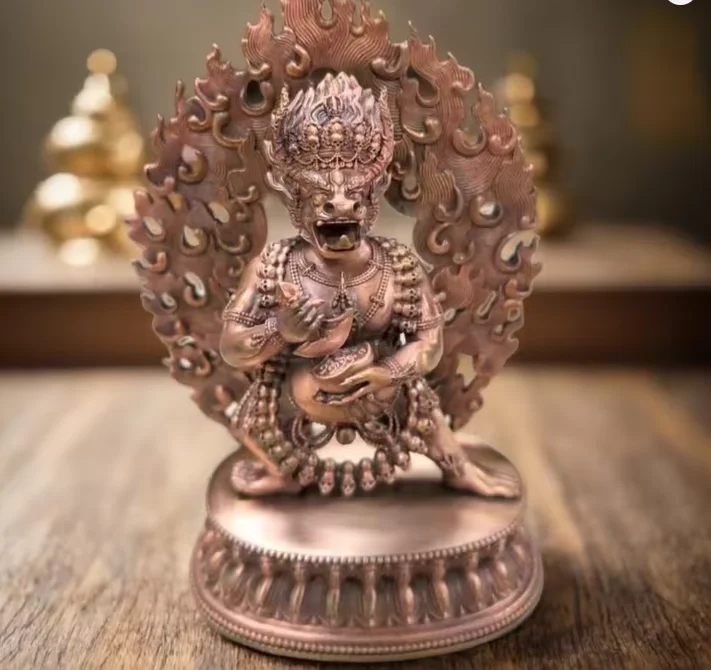 12cm Red Copper Hand Carved Single Body Yamantaka Vajrabhairava Statue Altar Home Decor