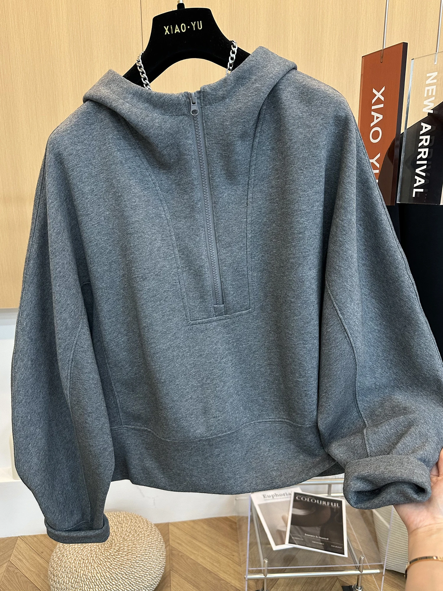 Sudadera Holgada con Capucha y Cierre para Mujer, Estilo Informal y Versátil para Principios de Otoño, Talla Grande Europea