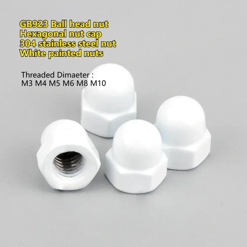 

FbJIHDsL M3 M4 M5 M6 M8 M10 GB923 Нержавеющая сталь 304 Гайки с шаровой головкой Окрашенные в белом цвете Шестигранная гайка Крышка Защитная крышка Рукав