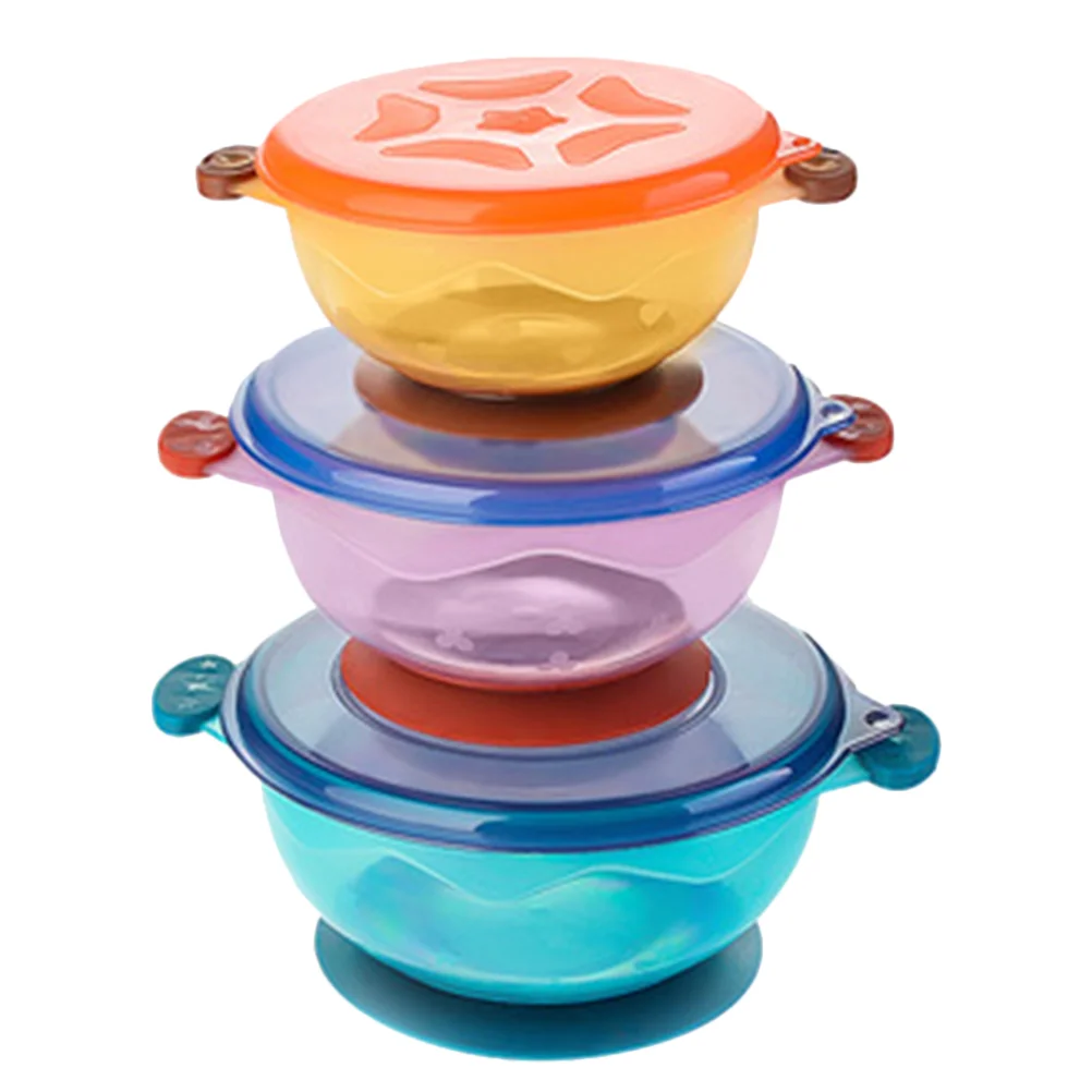 3 Pcs Suction Bowl Bowls for Baby Toddler with Lids First Stage Pp Child Feeding