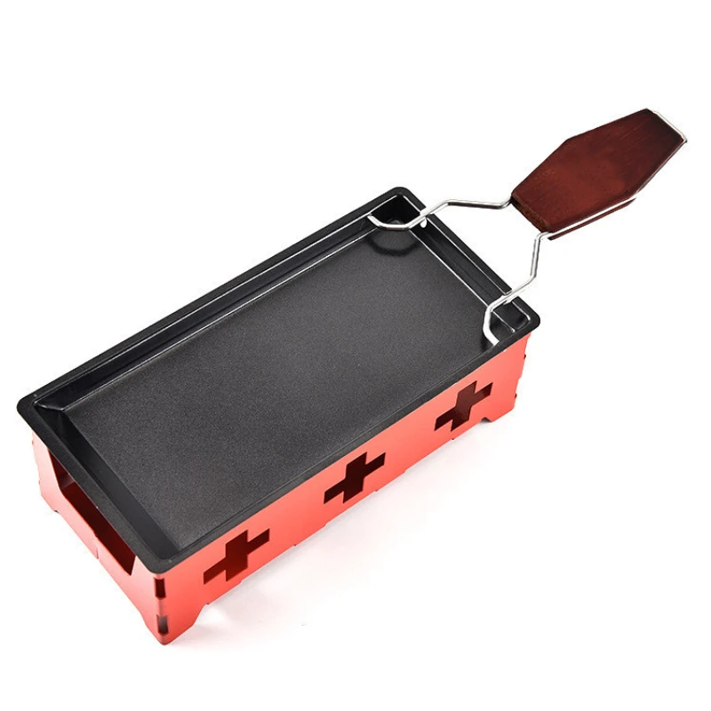 Metal Carbon Steel Mini Cheese Raclette Non-stick Coating Candles with Spatula Cook Set Heated Baking Tray Foldable Handle bread