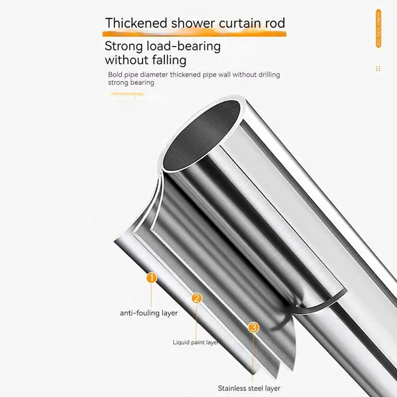 Stainless Steel Shower Curtain Rod Set Adjustable U-shaped Shower Curtain Rod Clothes Closet  Rod Bathroom Shower Rod