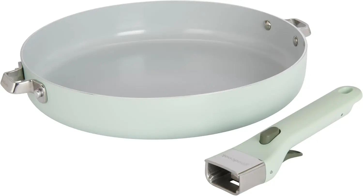

Ceramic Frying Pan Skillet with Removable Handle, Induction Compatible, Nonstick and Oven Safe, 12-Inch, Sage Green