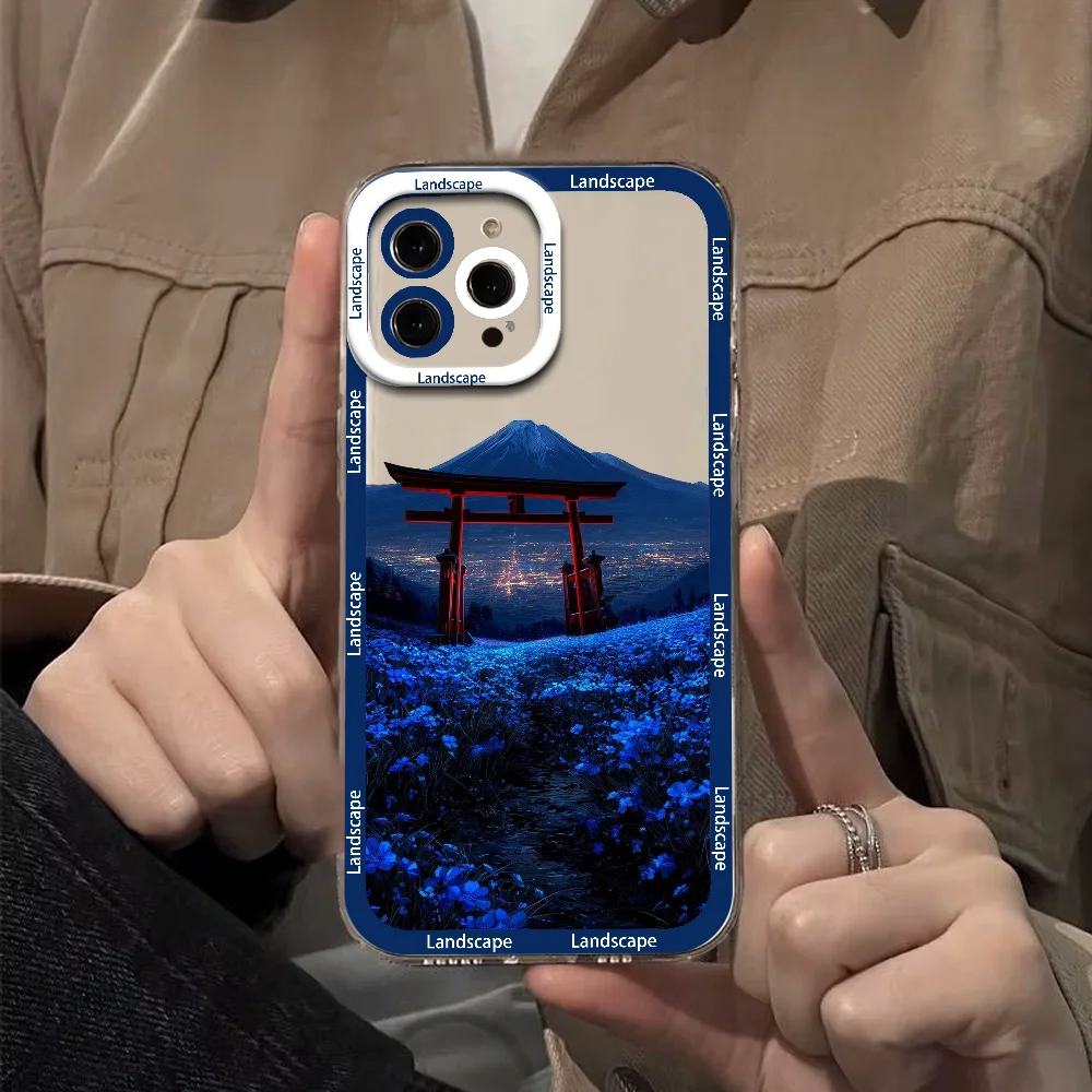 Чехол для телефона с пейзажем японского аниме для Samsung Galaxy S25 Ultra S24 FE S23 S22 Plus, прозрачный противоударный мягкий бампер