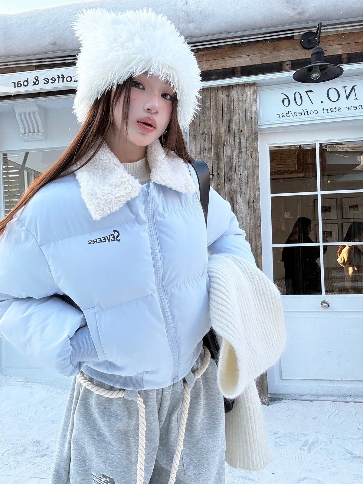 

ENJOG Women's ort Cotton Jaet Thiened Warmth Lamb Fur Collar Coat Winter Sweet Cool Sle Small Size Friendly Cotton Cl...