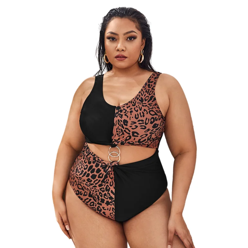 New Plus Size Woman Swimwear Monokini Swimsuit Swimming Costume Cut Out Fused Bikinis One Piece Big Breasts Swim Suits Female