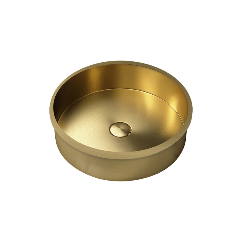 Gold circular stainless steel basin under the counter, small bar counter, sink, hotel bathroom, embedded basin