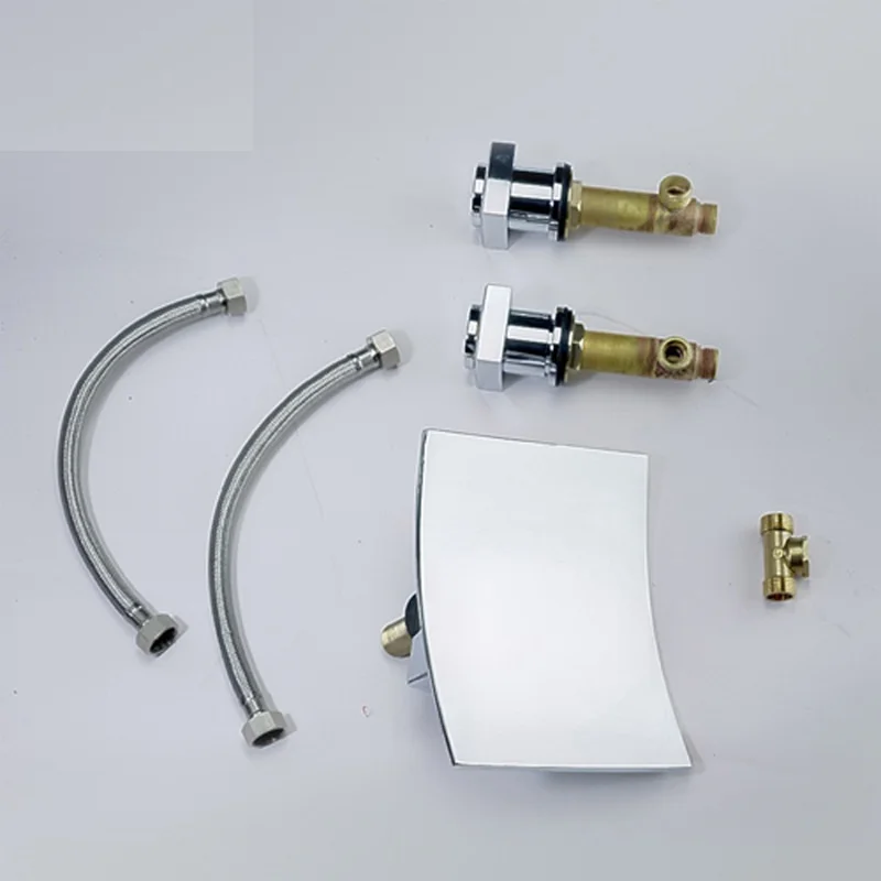 Solid 59# Brass Plated Chrome Split Basin Faucet Deck Mounted Waterfall Faucet 3 Hole Double Handle Hot And Cold Water Mixer Tap