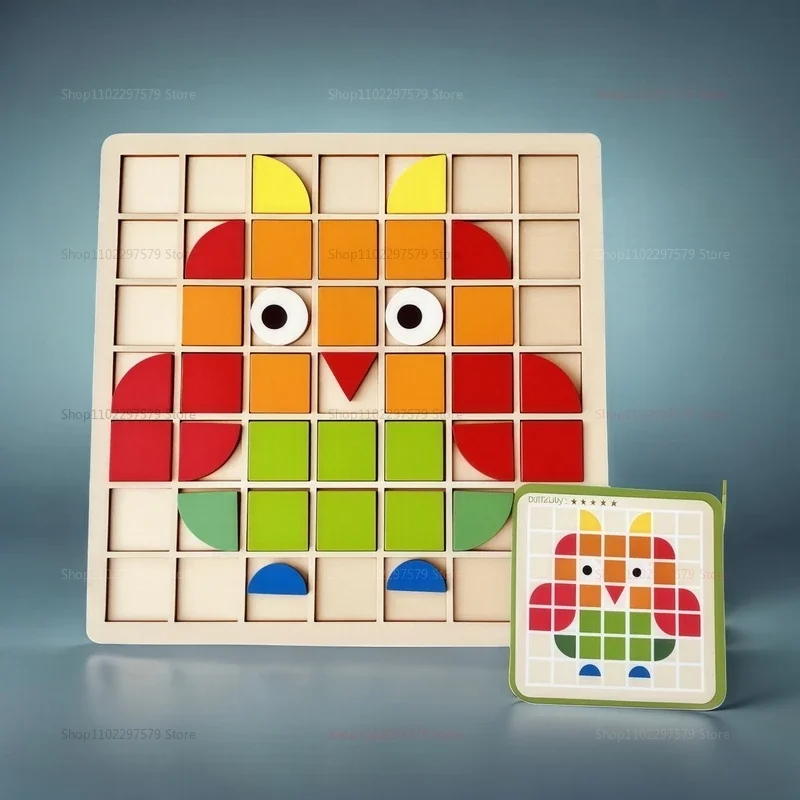 เกมโมเสกไม้สีสันรูปทรงใหม่ ของเล่นเสริมพัฒนาการเด็กเล็ก ตัวต่อจิ๊กซอว์ บล็อกรูปแบบ สำหรับเป็นของขวัญเด็กวัยหัดเดิน