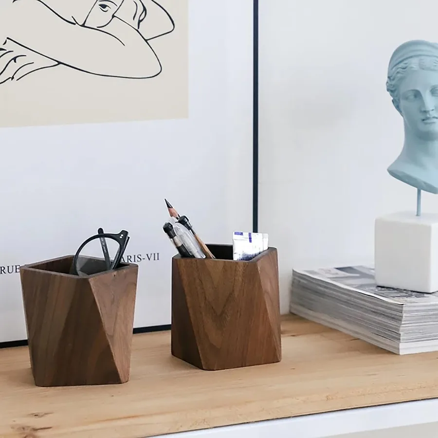 الجوز الأسود صندوق تقشير خشبي متعدد الاستخدام مكتب الكتابة الجزء الثابت المنظم الخشب حامل قلم أكواب مكتب اللوازم المدرسية تخزين Pr #5