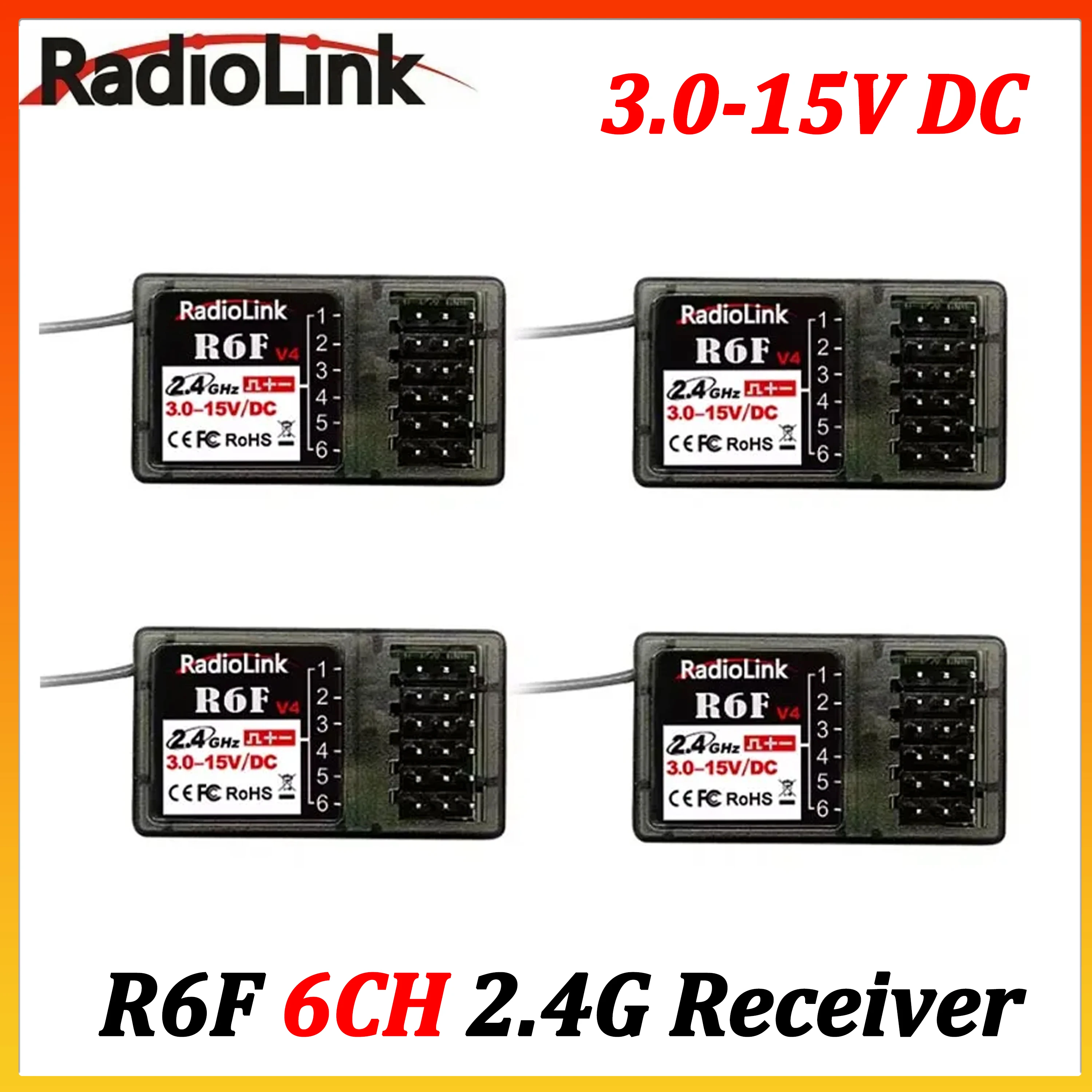 

RadioLink 2.4GHz 6CH V4 Receiver R6F 3-15V DC for RC RC4GS RC6GS RC8X Transmitter Remote Controller Car Truck Boat Model Parts
