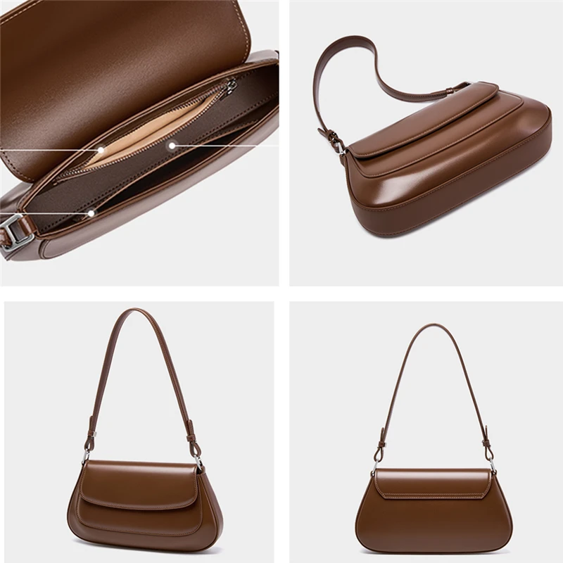 Burminsa Chic Genuine Leather Saddle Shoulder Bags For Women 2026 Luxury Designer Crossbody Purse Underarm Small Ladies Handbags