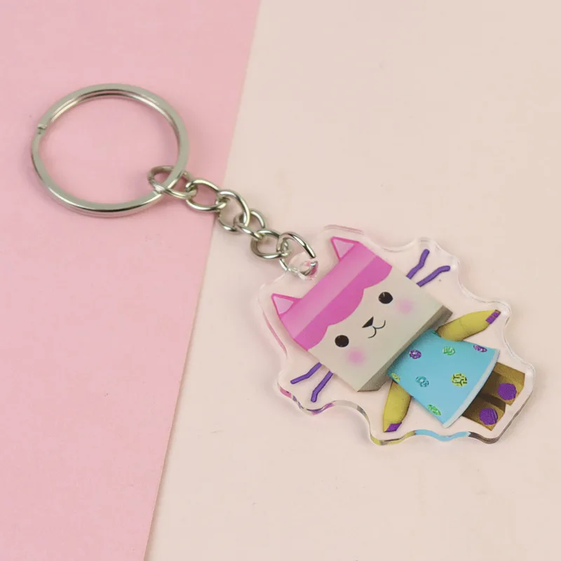 Gabby Dollhouse Acrylic Keyring Anime Peripherals Keychain Accessories Children School Bag Car Key Pendant Birthday Toys Gift