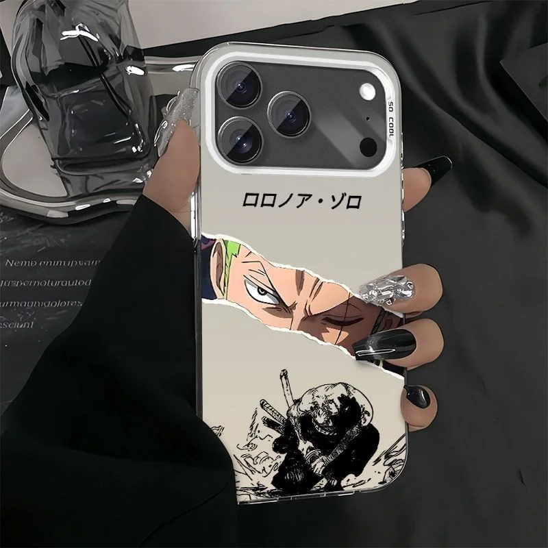 Japan Anime One Piece Zoro Phone Case for iPhone 11 12 13 14 15 16 17 Pro Max Plus Zoro Squint Three blade flow Shockproof Cover view 5
