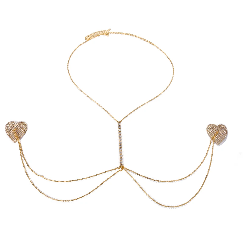 Stonefans Sexy Bikini Cross Rhinestone Bra Chain Harness Necklace Festival Chest Heart Nipple Stickers for Women Sexy Cover Bra view 4