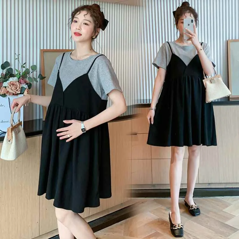 Summer Maternity Dresses Pregnant Women Camisole Dress Pregnancy Solid Color Loose Knee A Skirt Female Girls Casual Clothes