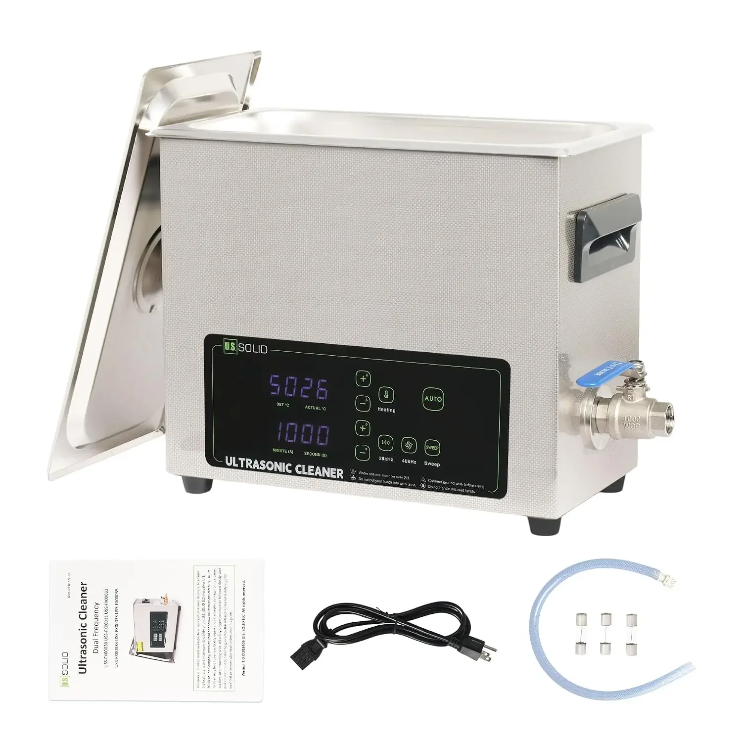 U.S. Solid 6L Ultrasonic Cleaner - 28/40kHz Dual-Frequency Digital Ultrasonic Cleaning Machine with Heater, Timer, and Degas Fun