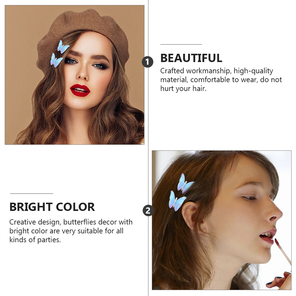

6Pcs Butterflies Hair Clips Comfortable Durable Hairpins Accessories Colorful Design for Girls Women Party Travel