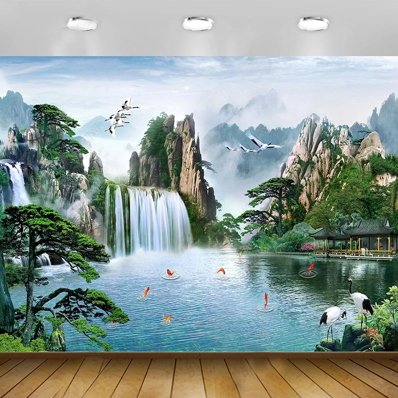 

Custom 3D Wall Mural Wallpaper Chinese Waterfall Landscape Painting Living Room Bedroom TV Wall Paper Home Decoration Fresco