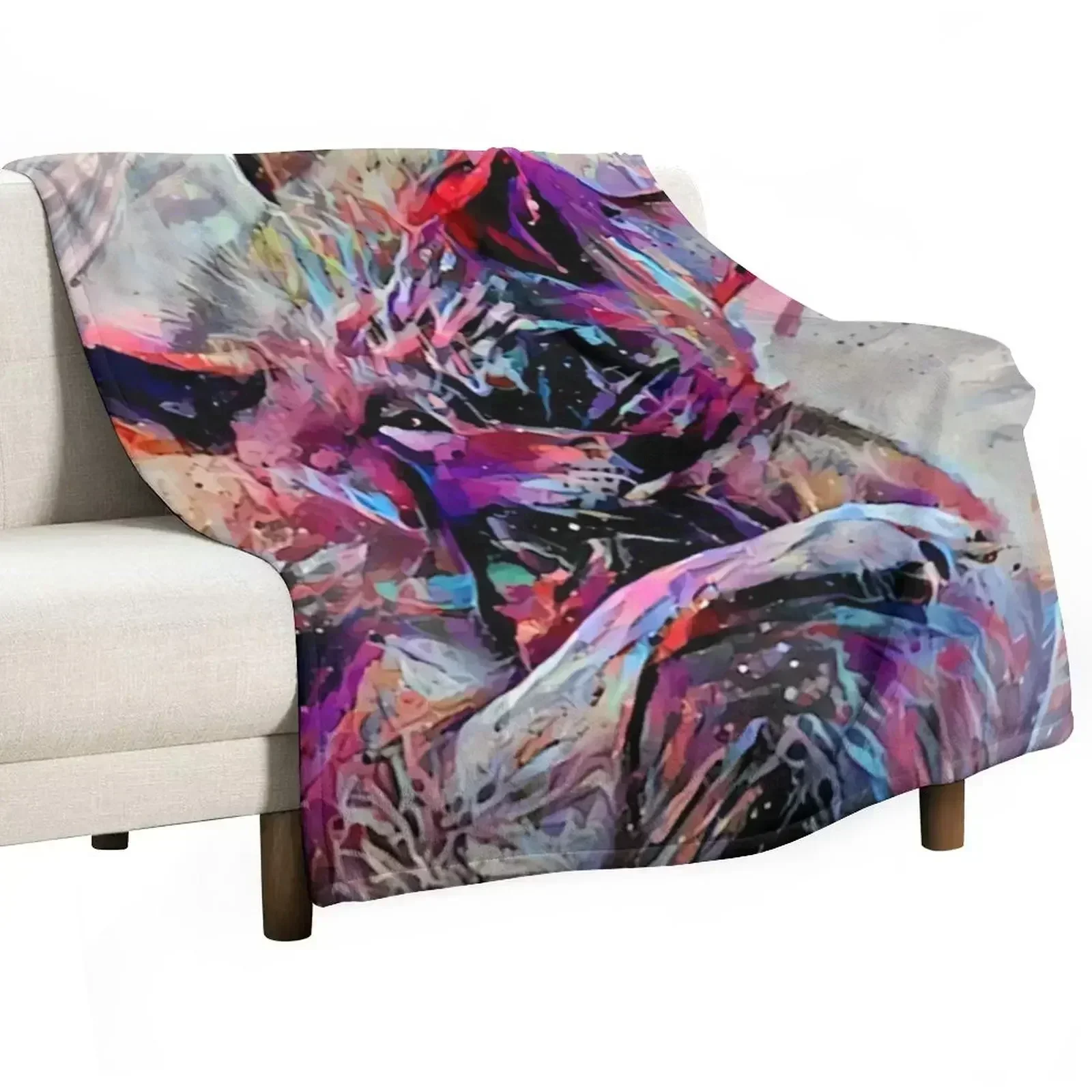 Vaporpaint Neon Wolf Pair Throw Blanket blankets and throws Beach Blankets