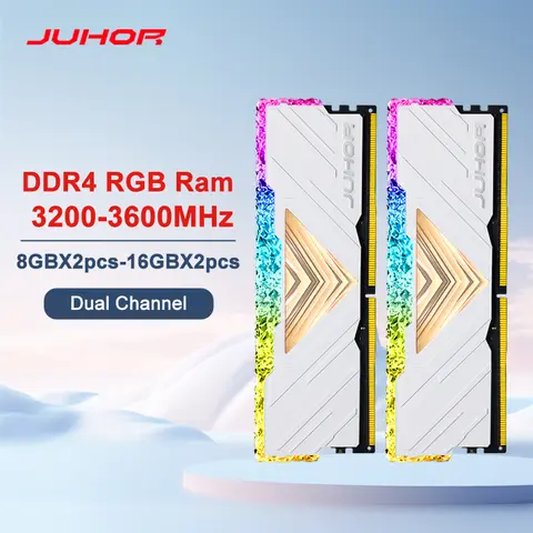 JUHOR Memoria Ram RGB DDR4 8GBX2 16GBX2 3200MHz  3600MHz Kit Dual channel Stunning Desktop Memoria Ram