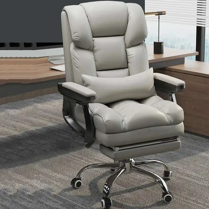 -ww Leather Office Chair, Ergonomic Swivel Computer Chair with Wheels, Modern Executive Seat for Home Office Desk
