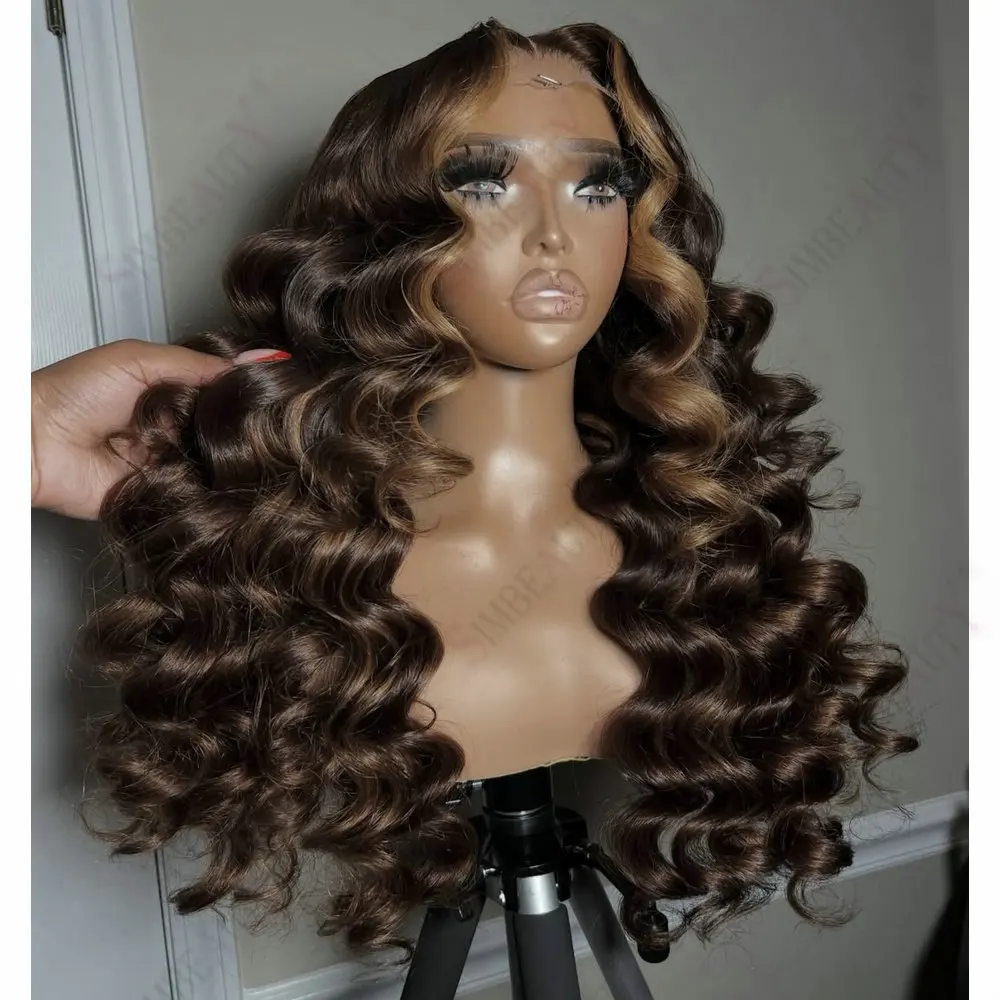 

Loose Deep Wave Remy Brazilian Hair Glueless 1x4 U/V Part Wig Human Hair Highlight Honey Blonde Full Machine Made Wig For Women