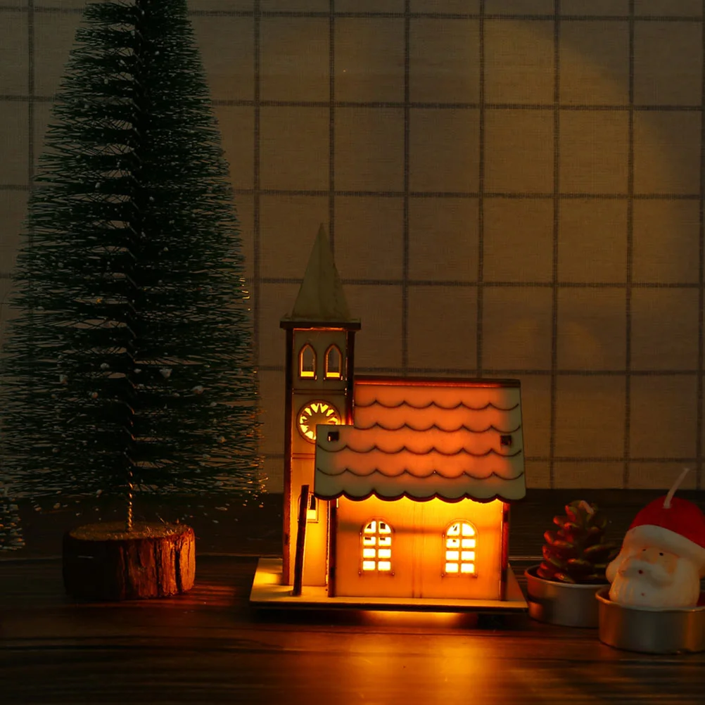 

2 Pcs Glow Cabin Home Decor Desktop Party Layout LED Delicate Wooden Adornment Christmas Creative Table Xmas Supply