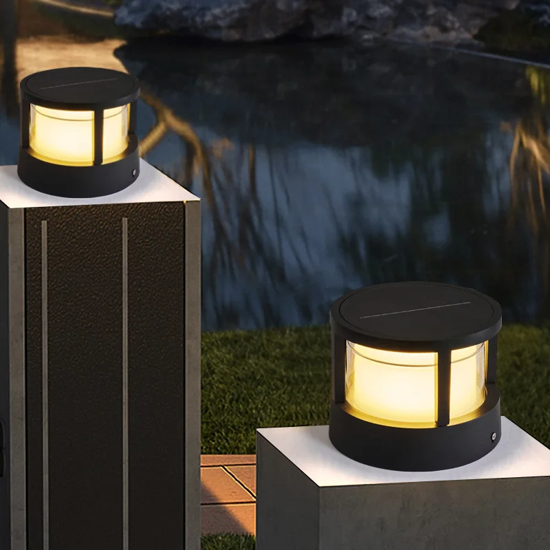 

Outdoor Solar Powered Post Light Black LED Waterproof for Villa Gate Post and Street Decoration Square Garden Landscape Lighting