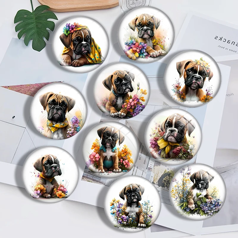 Small Pet Dog Flower 12mm14mm/16mm/18mm/20mm/25mm/30mm Round photo glass cabochon demo flat back Making findings Jewelry