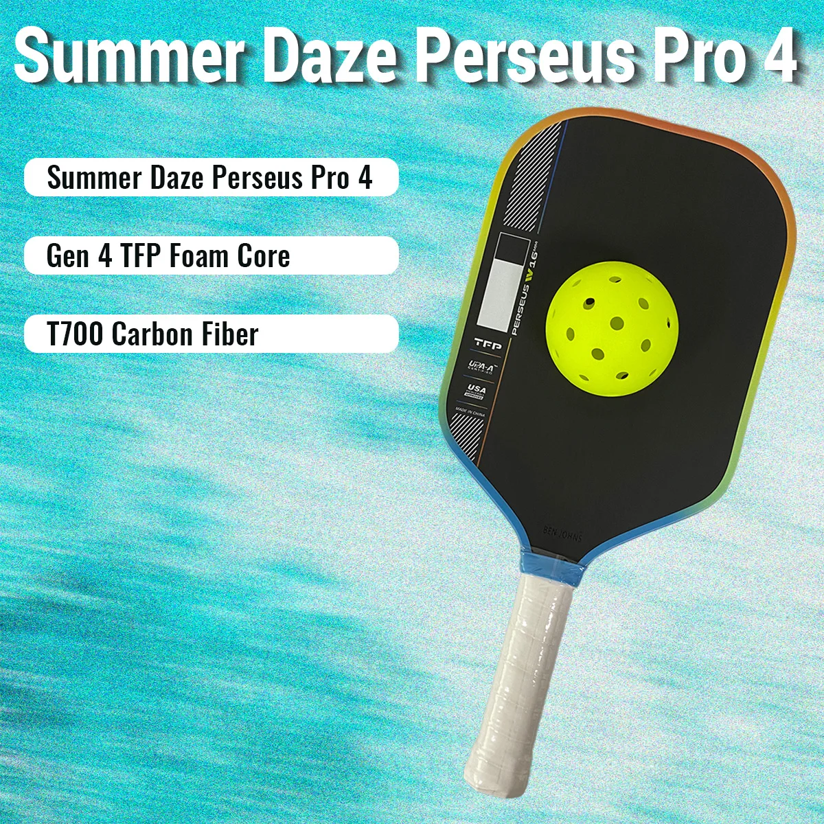 

Summer Daze Perseus Pro 4 Pickleball Paddles Player Edition Gen 4 Propulsion Core 16mm Thermoformed TFP T700 Carbon Fiber