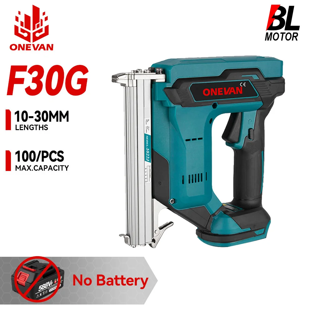ONEVAN F30 Brushless Electric Nail guns 10-30mm Cordless Handheld 2 Gear Nailer Tools with 100pcs Nails For Makita Battery Pin