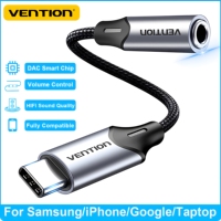 Vention new DAC USB Type C to 3.5mm Jack Headphone Aux Audio Adapter HiFi Splitter Cable for iPhone 16 15 Samsung Xiaomi OnePlus