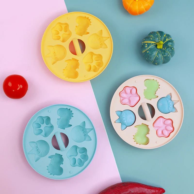 Cartoon Baby Food Supplement Silicone Mold Baby Rice Cake Biscuit Cute Pet Cake Cat Claw Can Be Steamed Baking Tools for Baby