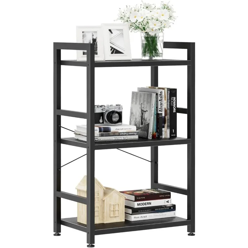 3 Tier Slim Bookshelf, Bookcase Shelf Storage Organizer, Modern Book Shelf for Bedroom, Living Room and Home Office, Black