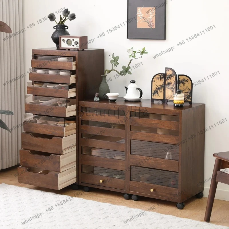 solid wood tea set cabinet storage living room floor tea cabinet tea cup storage cabinet